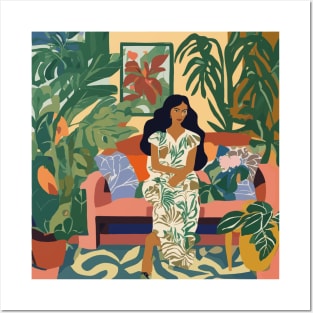 Woman on Couch of Tropical Jungle Garden Apartment After Matisse Posters and Art